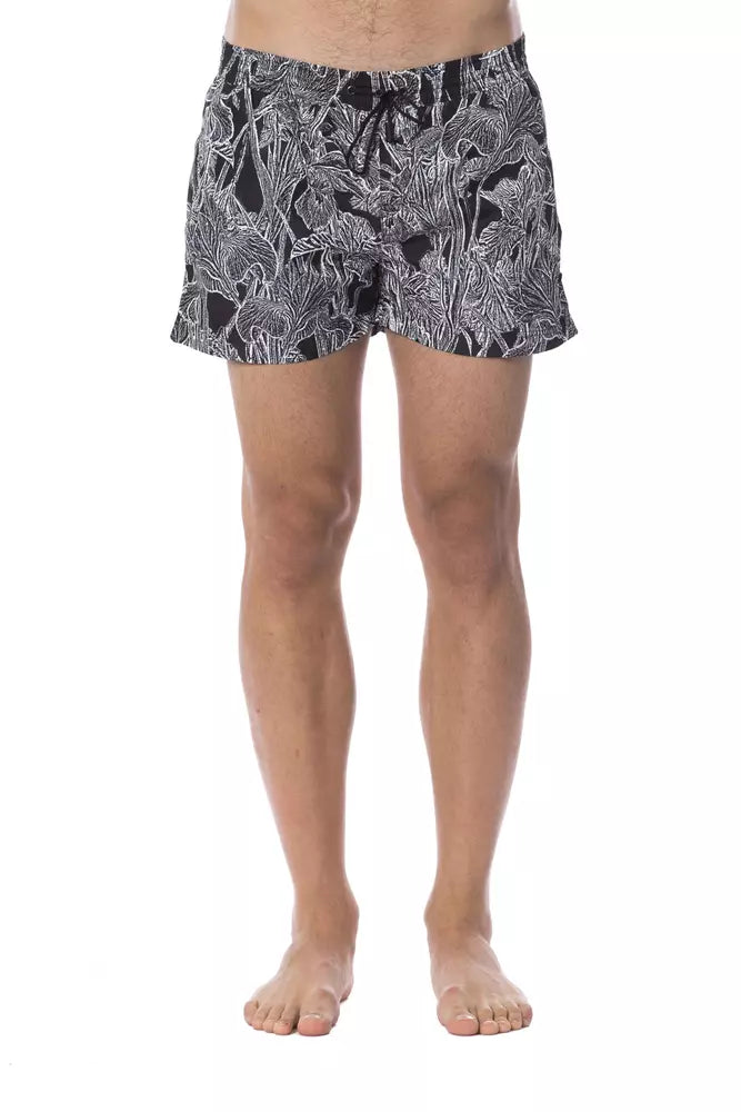 Black polyester swimsuit for men