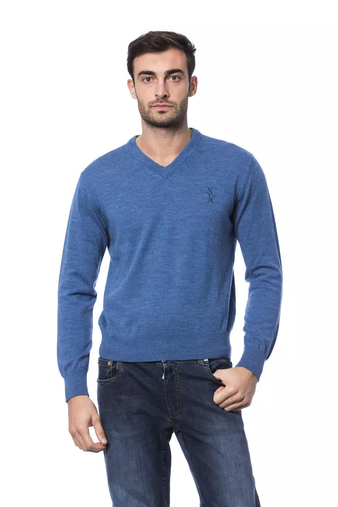 Round-neck sweater made of embroidered merino wool