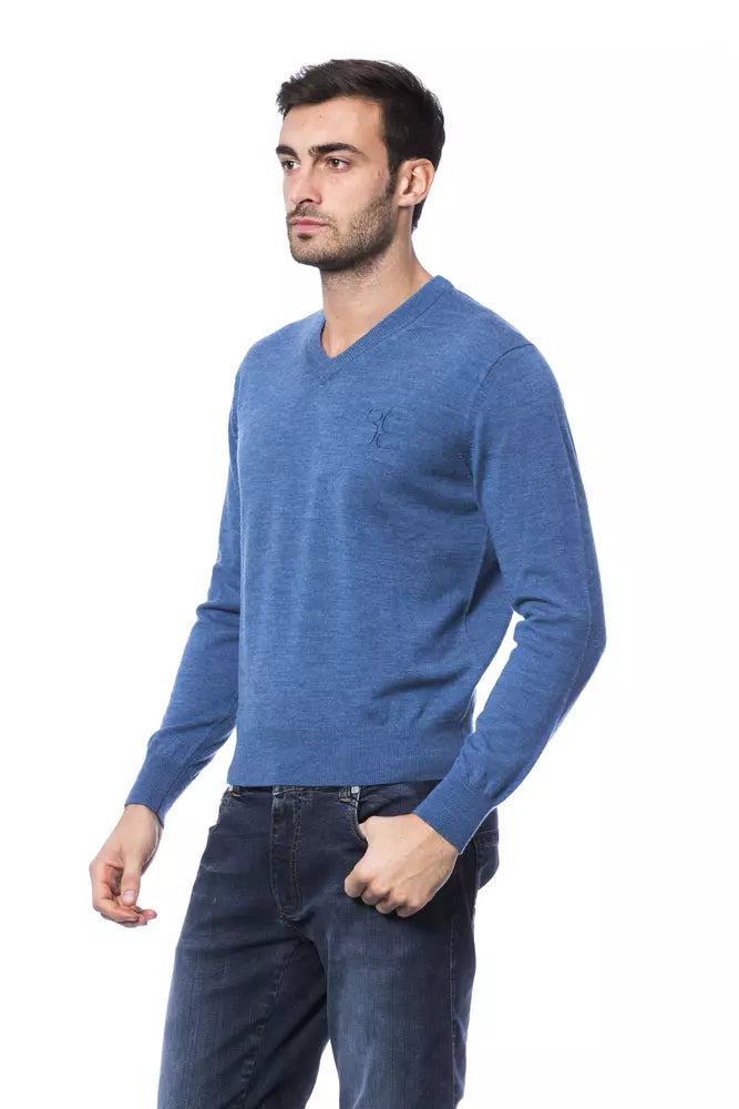 Round-neck sweater made of embroidered merino wool