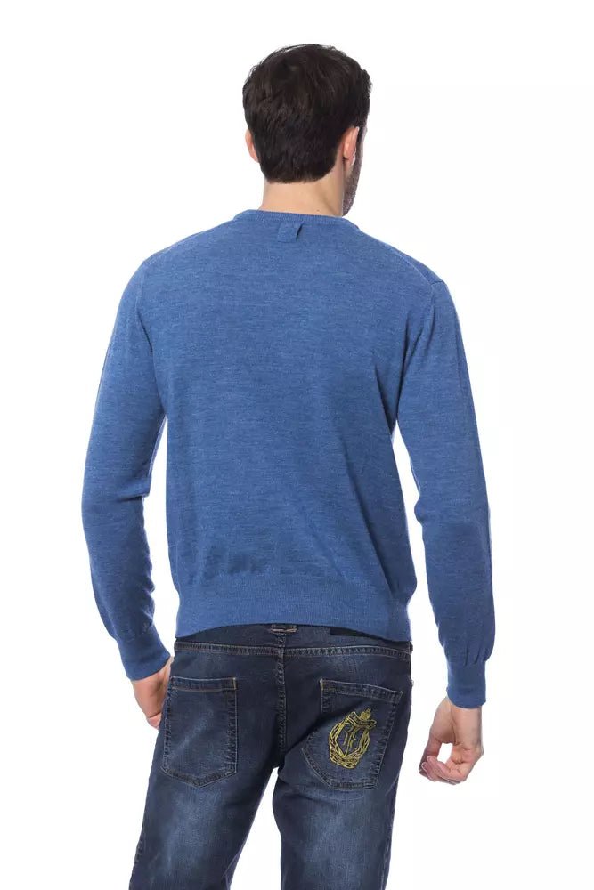 Round-neck sweater made of embroidered merino wool