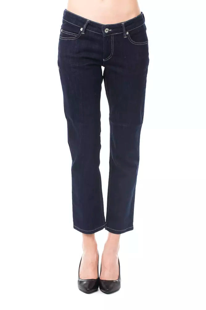 Blaue Baumwoll-Capri-Jeans für Damen