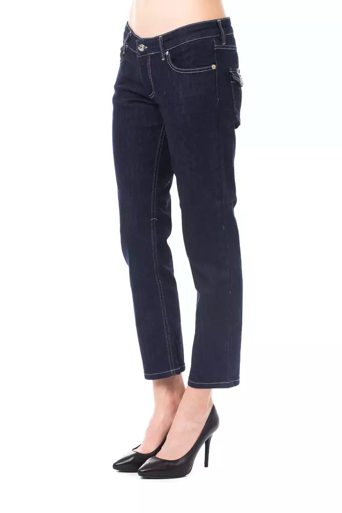 Blaue Baumwoll-Capri-Jeans für Damen