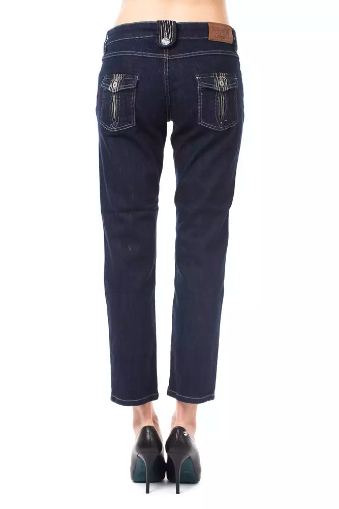 Blaue Baumwoll-Capri-Jeans für Damen