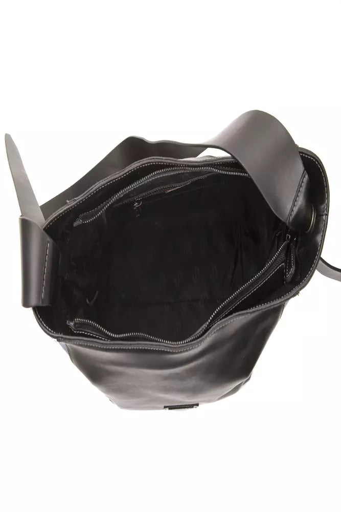 Black leather ladies shoulder bag