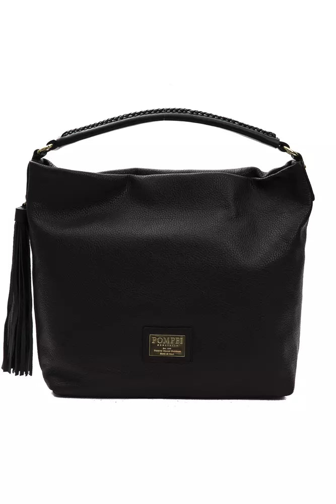 Black leather ladies shoulder bag