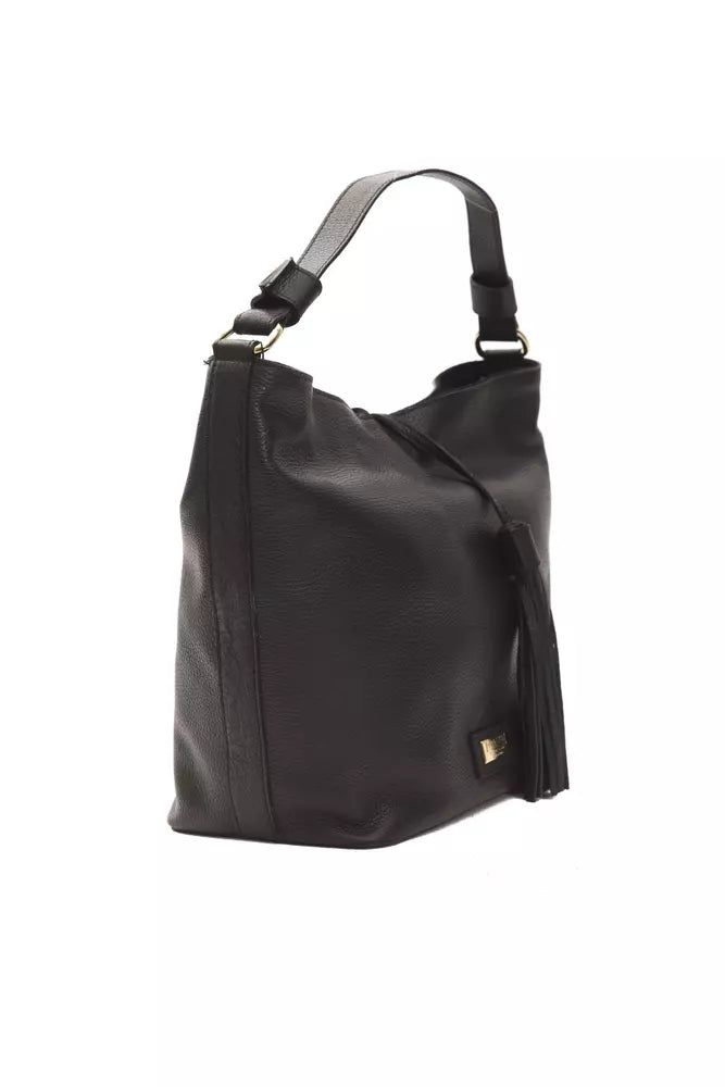 Black leather ladies shoulder bag