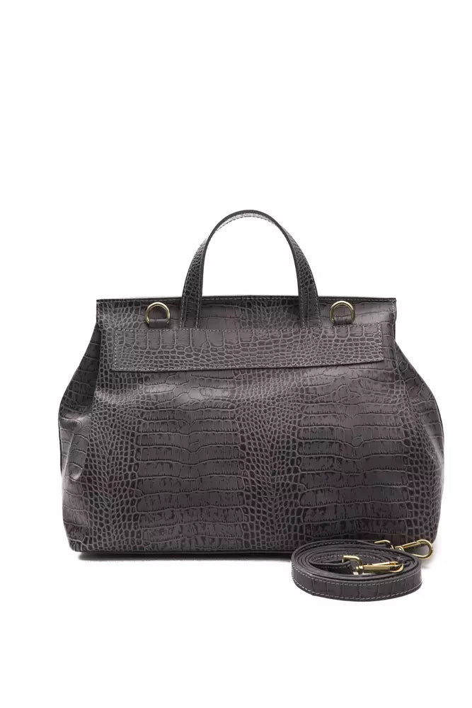 Grey leather ladies handbag
