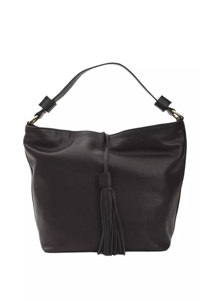 Black leather ladies shoulder bag