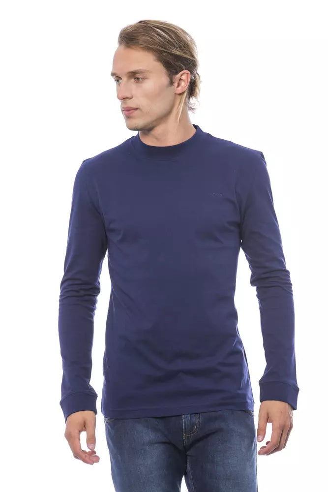 Blue cotton sweater for men

 (Note: "Sweater" is used instead of "pullover" to ensure grammatical correctness in the singular, as required by the subcategory strategy.)