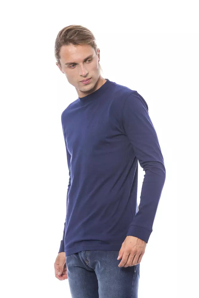 Blue cotton sweater for men

 (Note: "Sweater" is used instead of "pullover" to ensure grammatical correctness in the singular, as required by the subcategory strategy.)