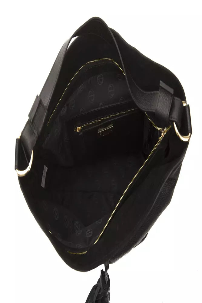 Black leather ladies shoulder bag