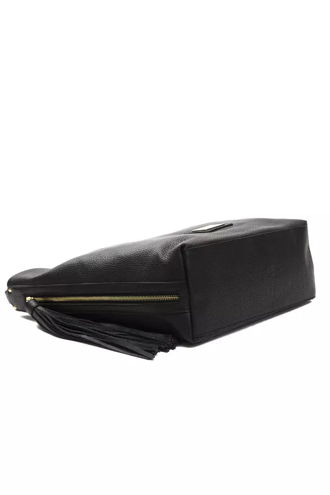 Black leather ladies shoulder bag
