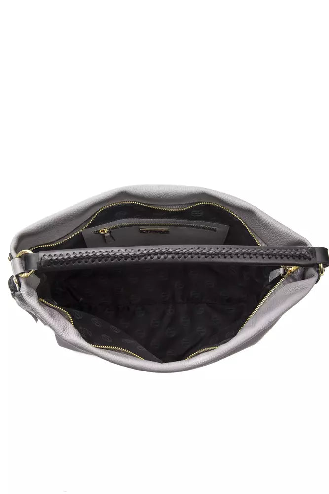 Grey leather ladies shoulder bag