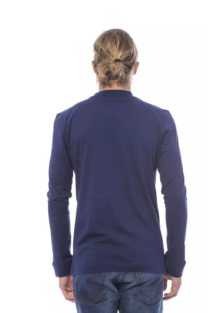 Blue cotton sweater for men

 (Note: "Sweater" is used instead of "pullover" to ensure grammatical correctness in the singular, as required by the subcategory strategy.)