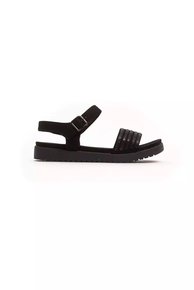 Black textile women's sandals
