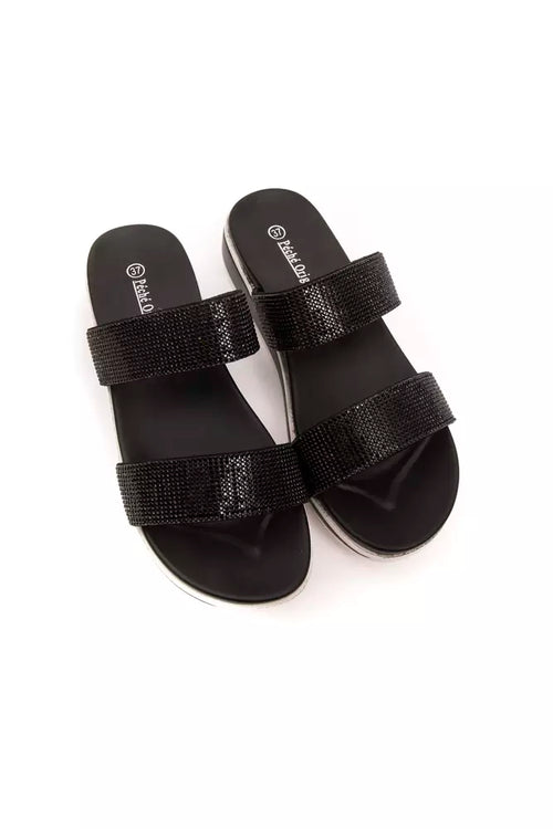 Black textile women's sandals