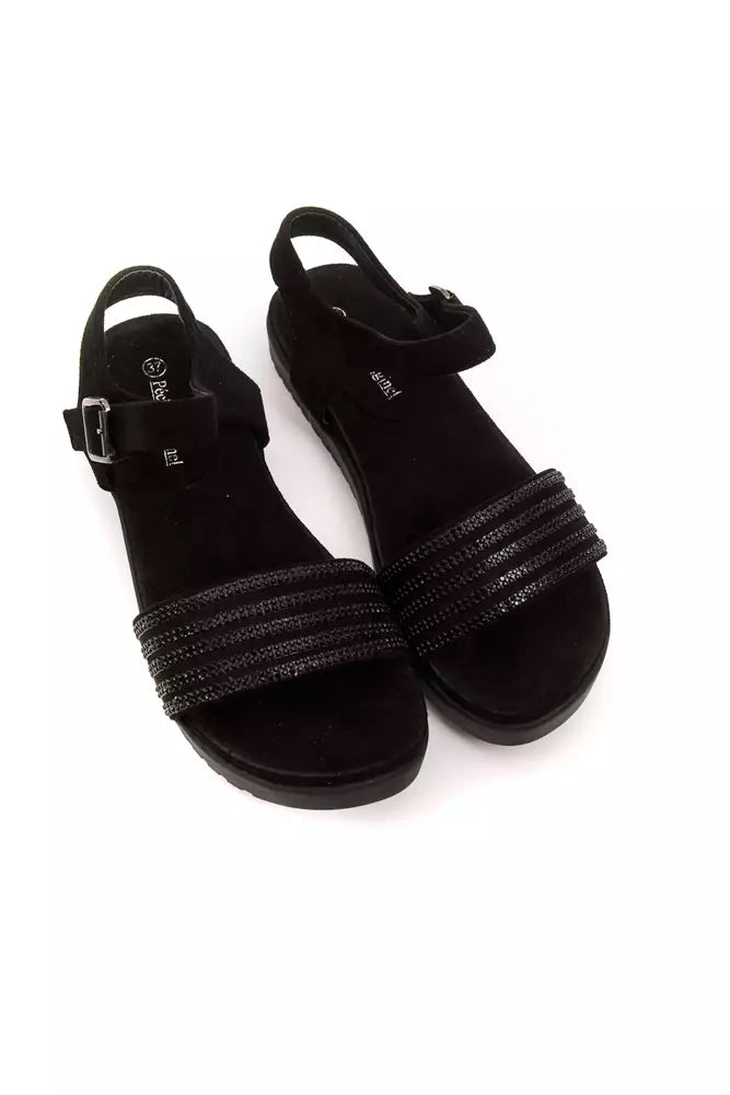 Schwarze Textil Damen Sandale