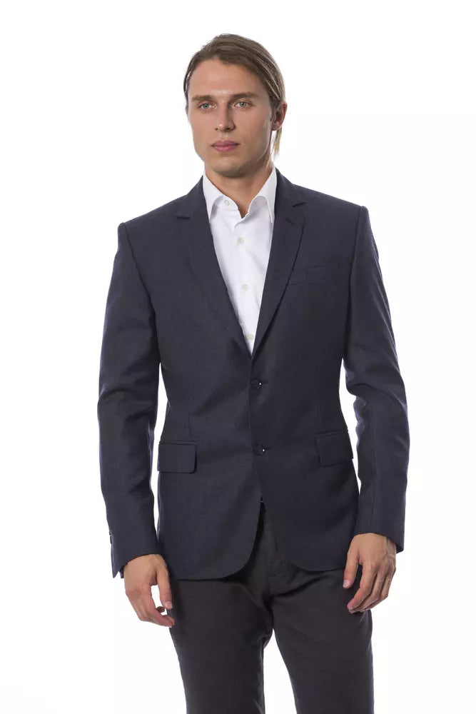 Elegant blue single-breasted wool blazer