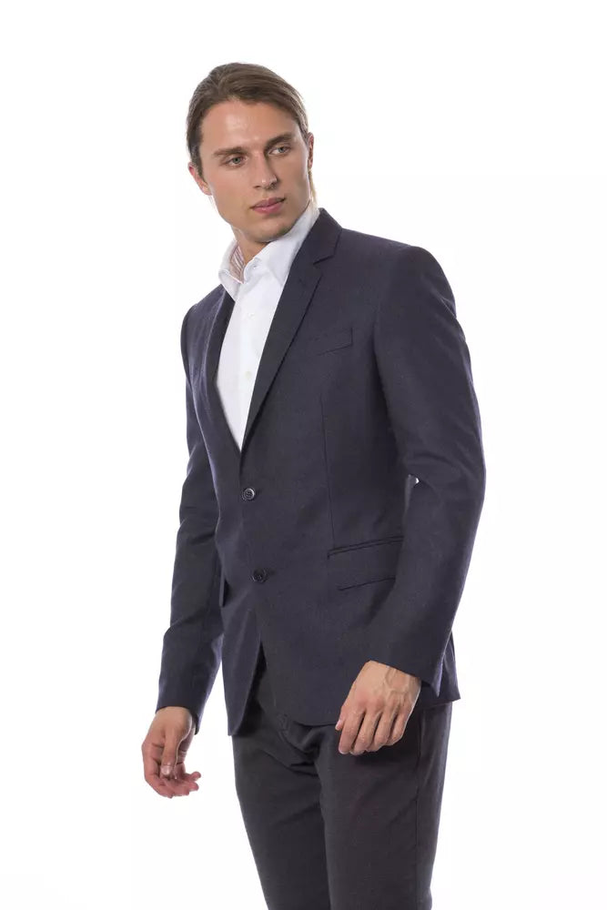 Elegant blue single-breasted wool blazer