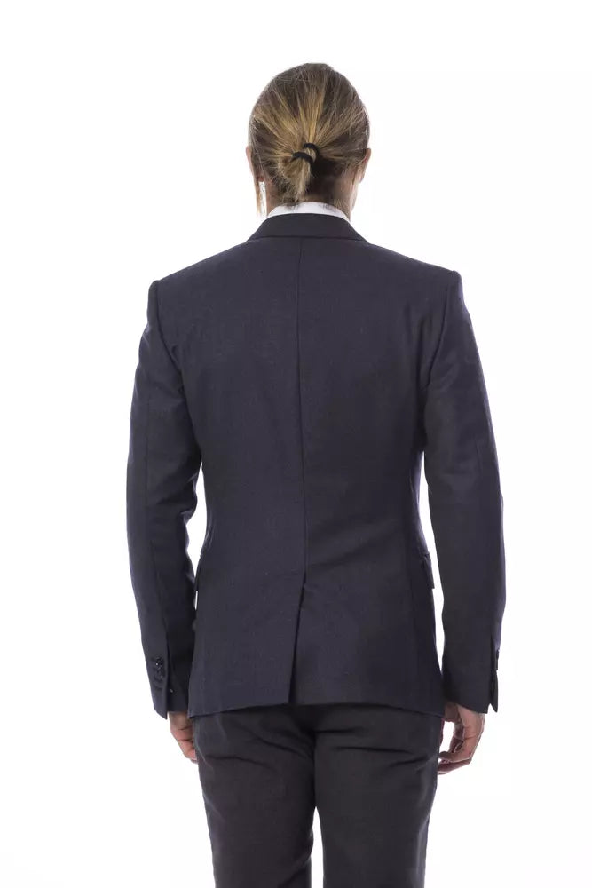 Elegant blue single-breasted wool blazer
