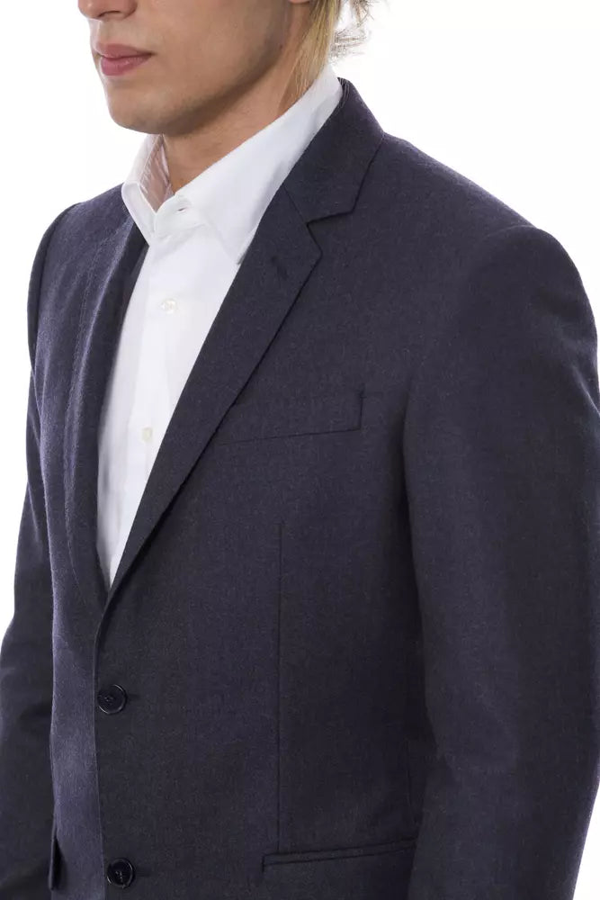 Elegant blue single-breasted wool blazer