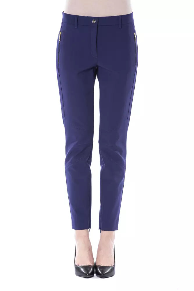 Dunkelblaue Damen-Hose aus Polyester mit schmaler Passform