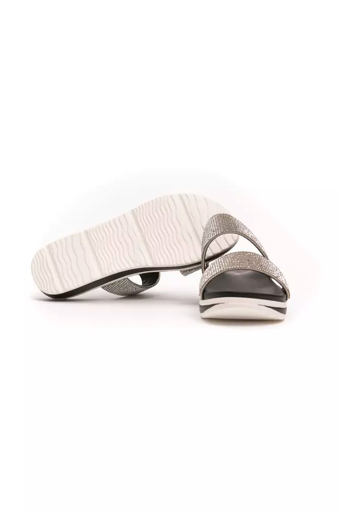 Silberne Textil Damen Sandale