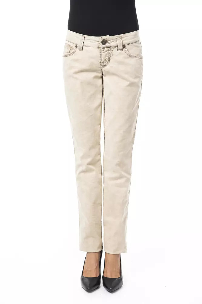 Beigefarbene Damenjeans aus Baumwolle