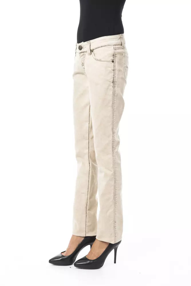 Beigefarbene Damenjeans aus Baumwolle