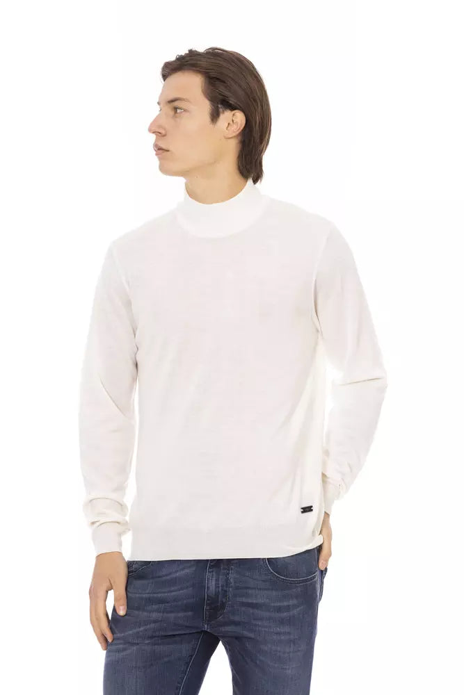 Weißer Herren-Rollkragenpullover aus Stoff