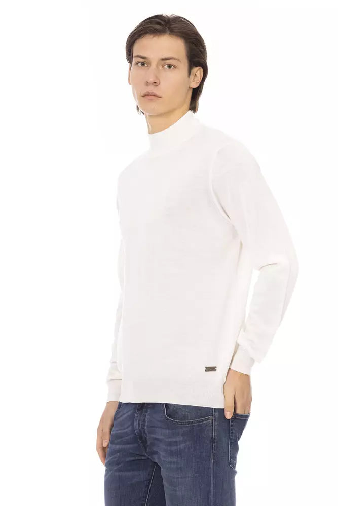 Weißer Herren-Rollkragenpullover aus Stoff
