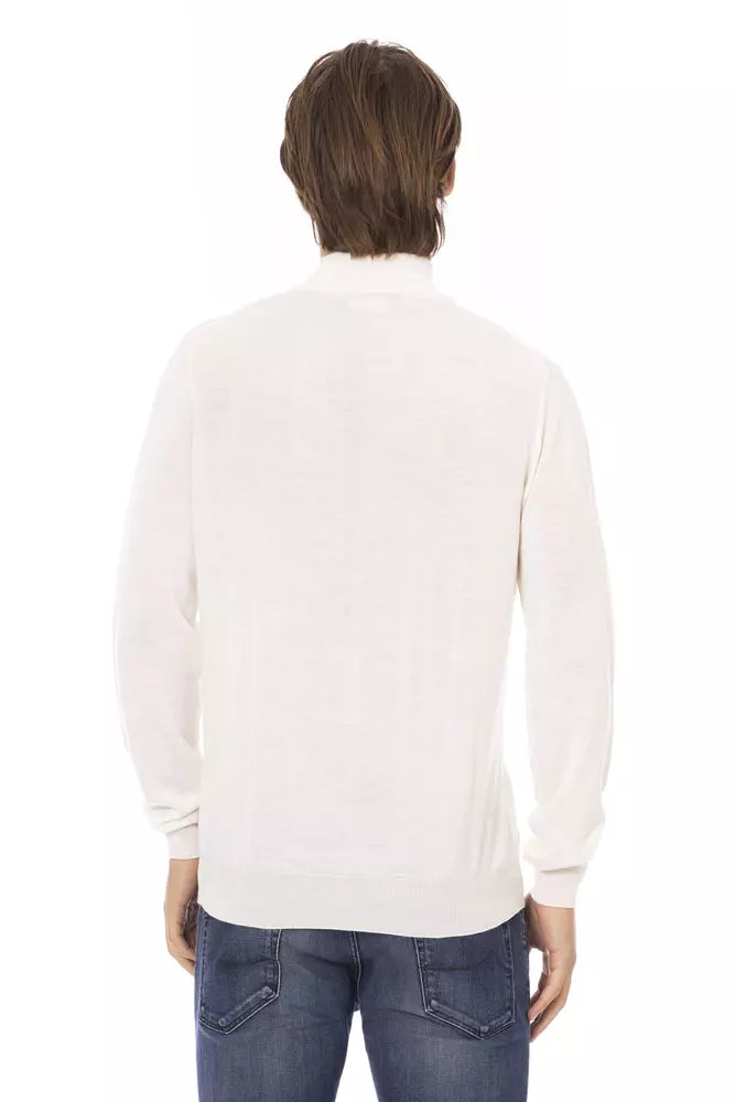 Weißer Herren-Rollkragenpullover aus Stoff