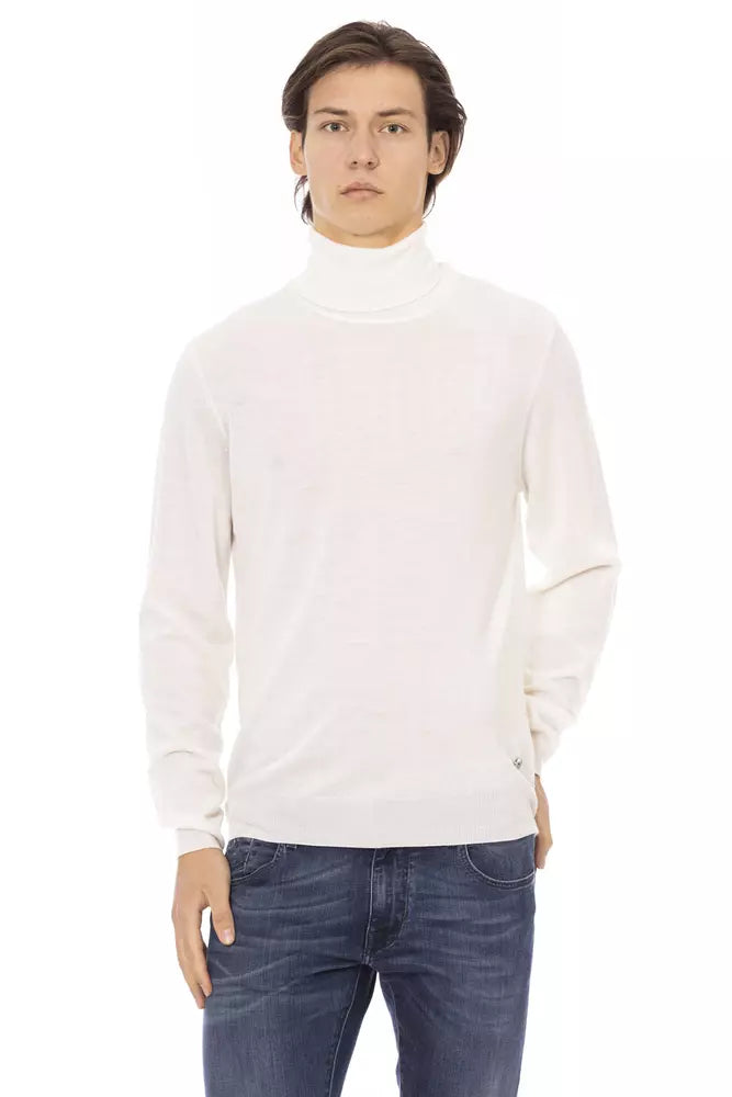 Weißer Stoff-Rollkragenpullover für Herren