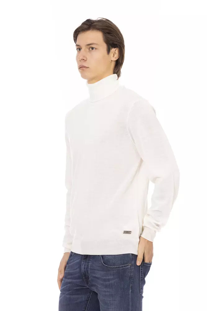 Weißer Stoff-Rollkragenpullover für Herren