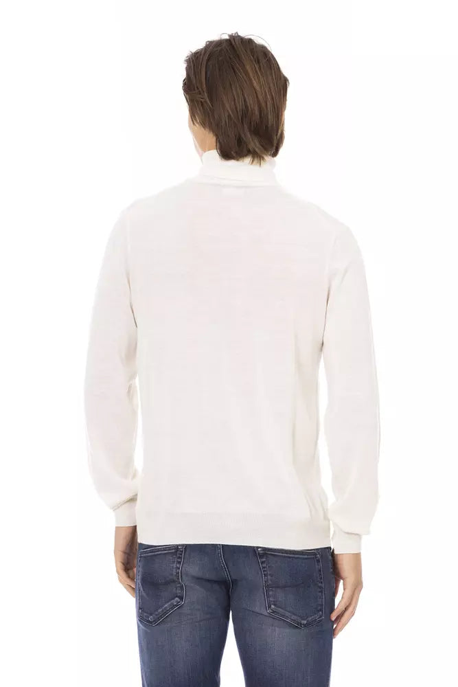 Weißer Stoff-Rollkragenpullover für Herren