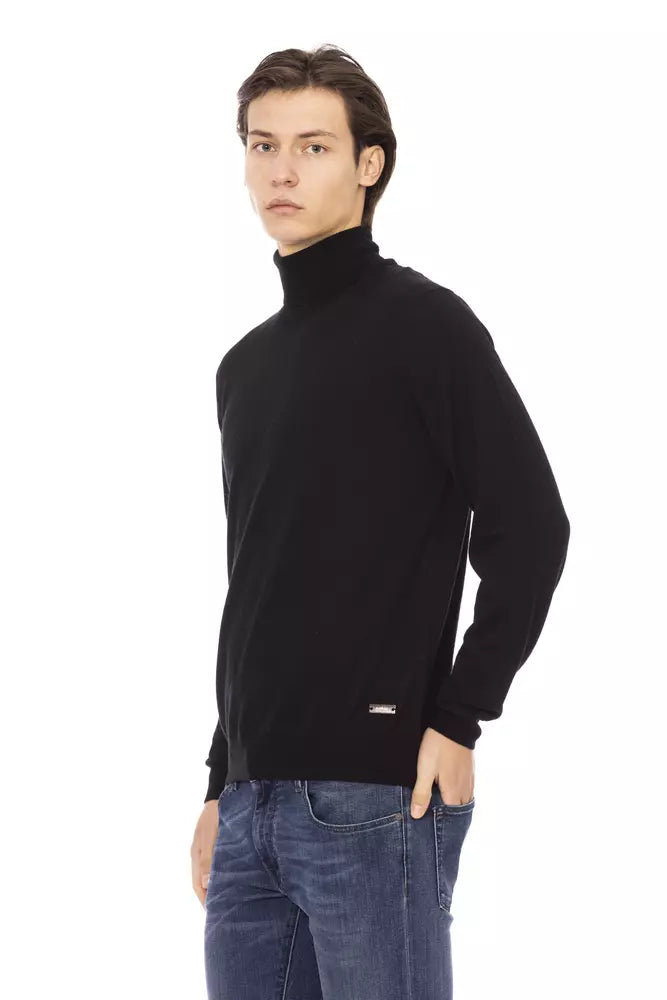Schwarzer Stoff-Pullover mit Rollkragen für Herren