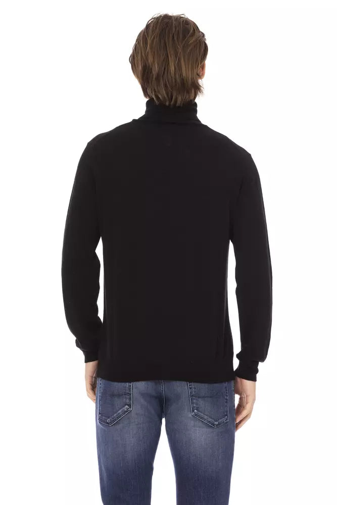 Schwarzer Stoff-Pullover mit Rollkragen für Herren