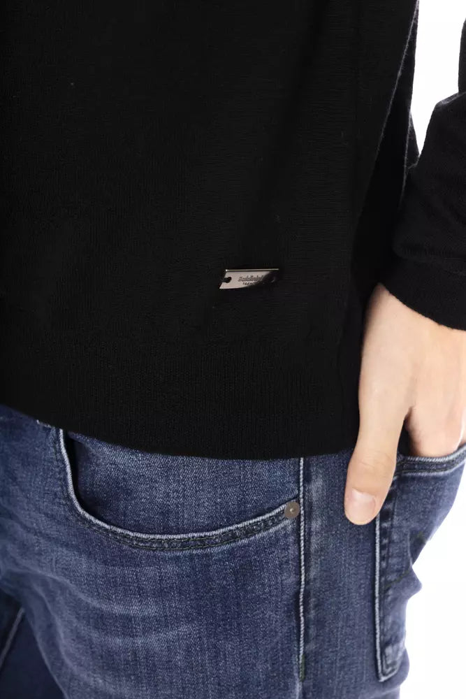 Schwarzer Stoff-Pullover mit Rollkragen für Herren