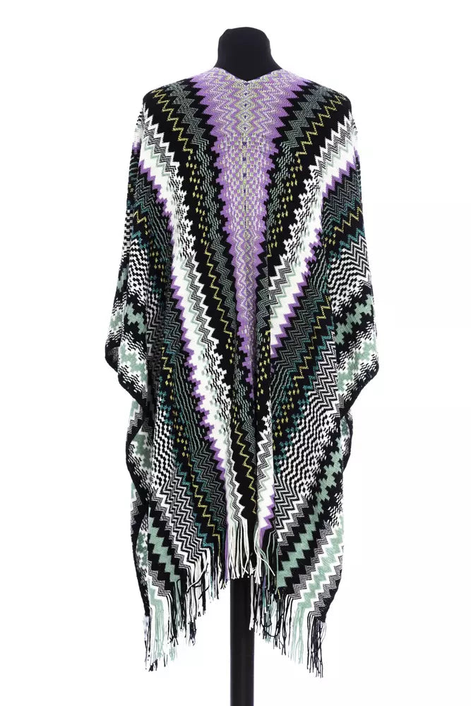 Multicolor wool women poncho