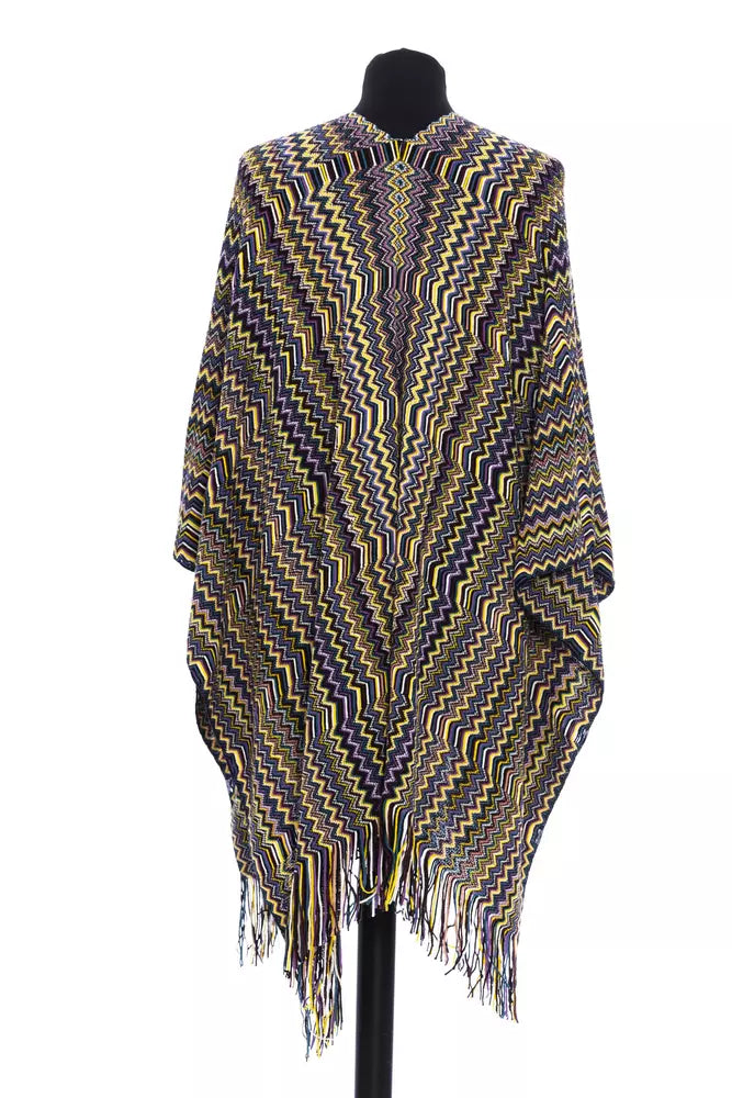 Multicolor wool women poncho