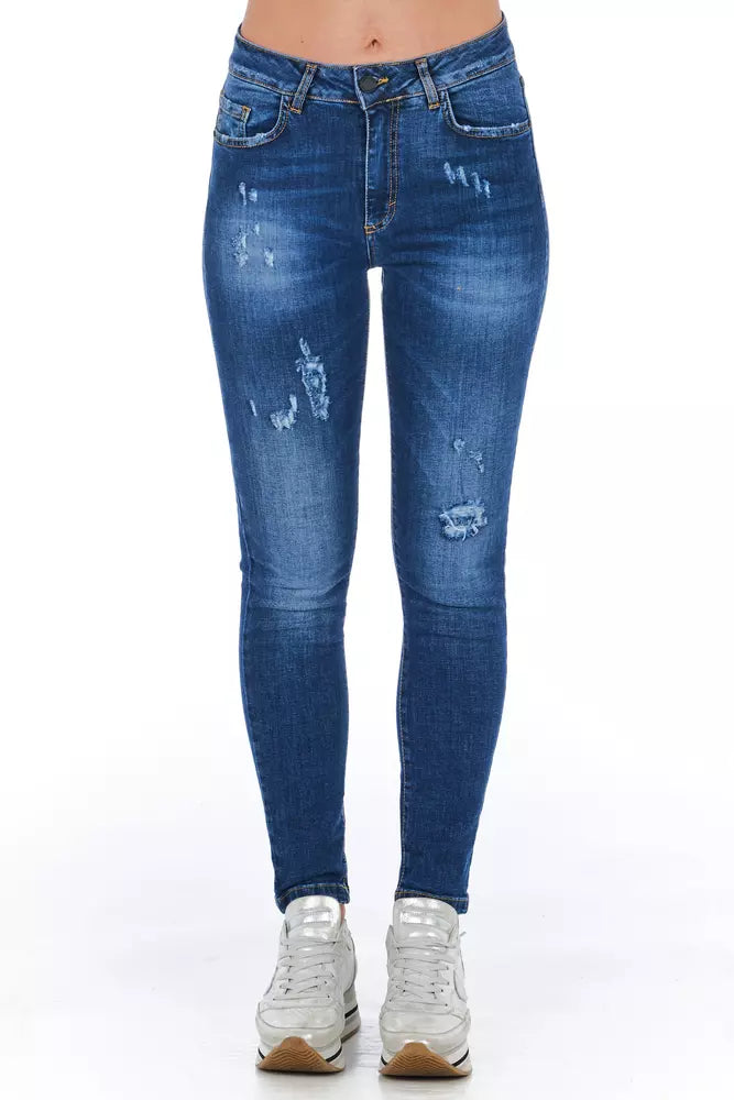 Damenjeans aus blauem Materialmix