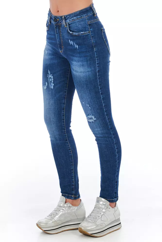 Damenjeans aus blauem Materialmix