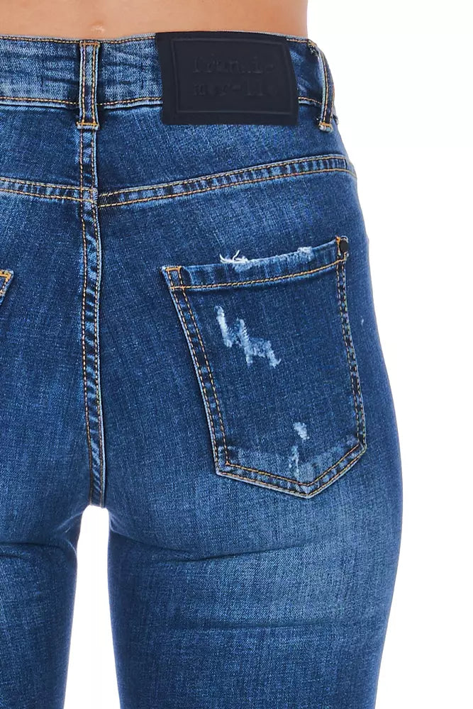 Damenjeans aus blauem Materialmix