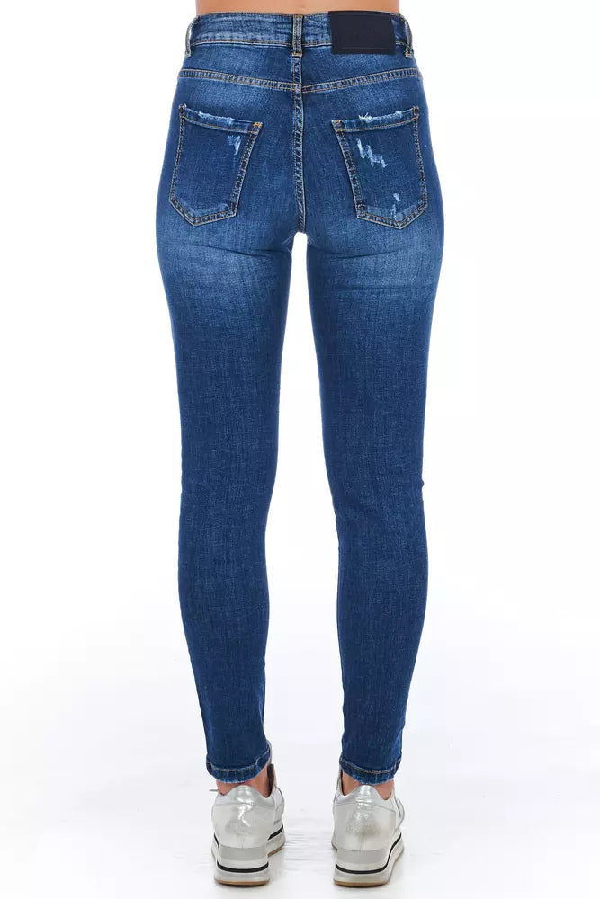 Damenjeans aus blauem Materialmix