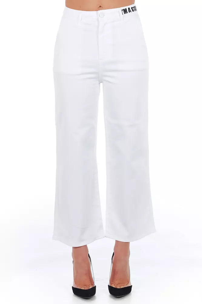 Weiße Baumwoll-Cropped-Hose für Damen