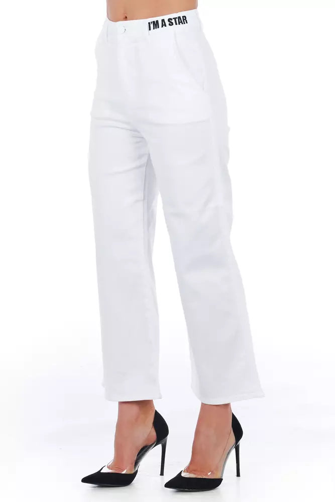 Weiße Baumwoll-Cropped-Hose für Damen