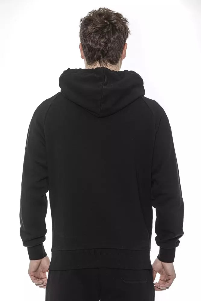 Men's black cotton sweater with drawstring hood