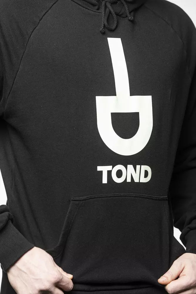 Men's black cotton sweater with drawstring hood