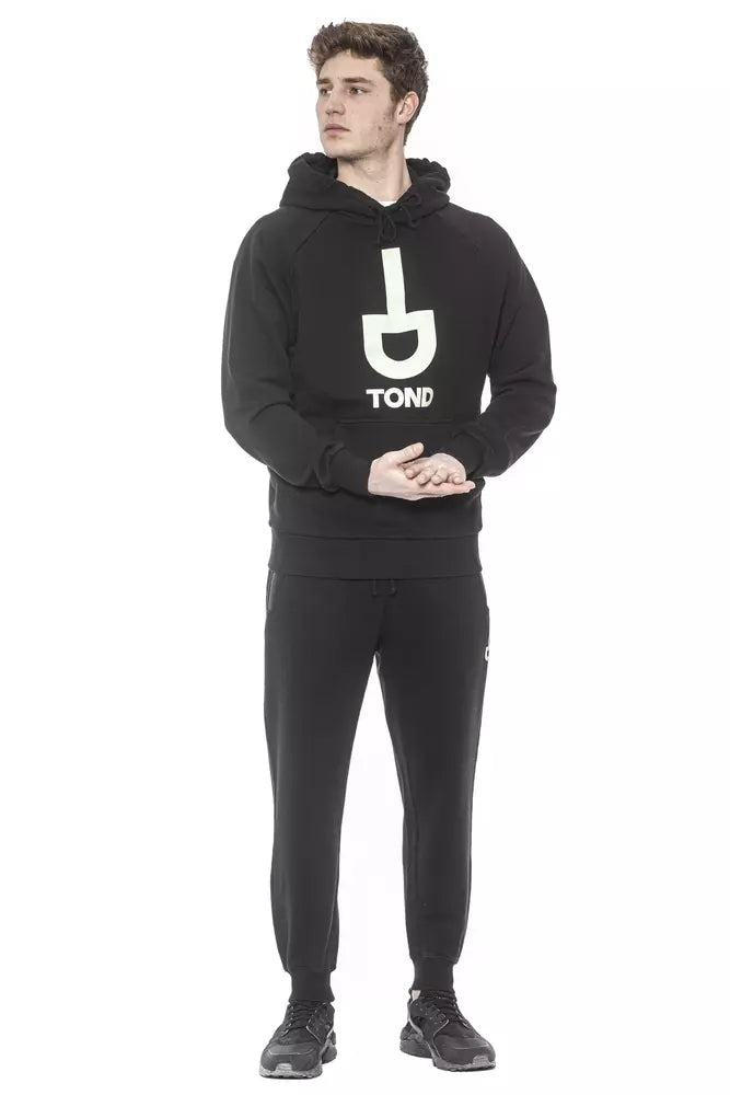Men's black cotton sweater with drawstring hood