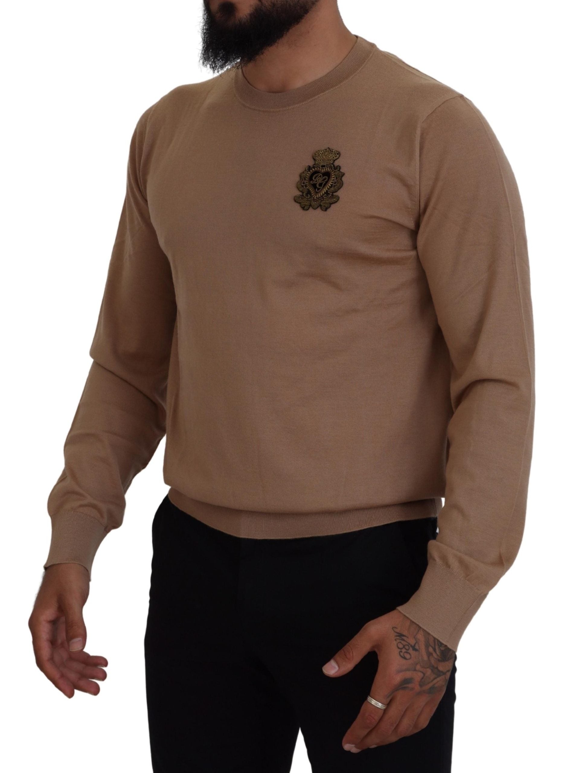 Beige cashmere round neck sweater